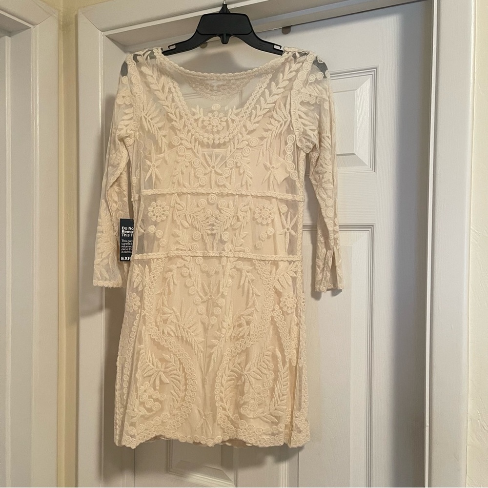 Express Cream Embroidered Dress Size XS NWT